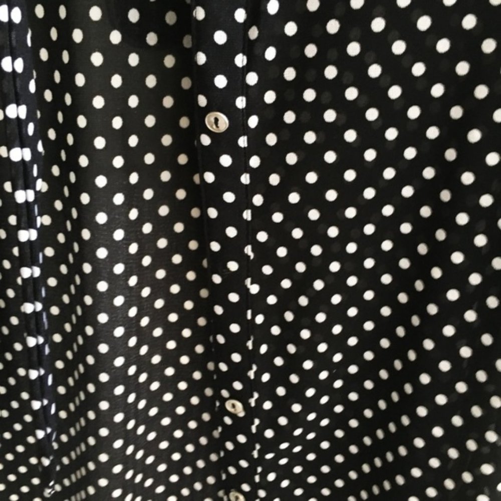 Polka Dot Tie Neck Half Sleeve Button Up/Down Top - Picture 4 of 5